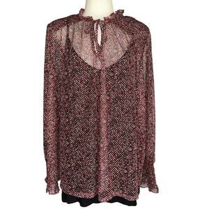 Chicos Women’s Herringbone Mesh Top W/ Cami Long Sleeve Red Black Size 3 US XL